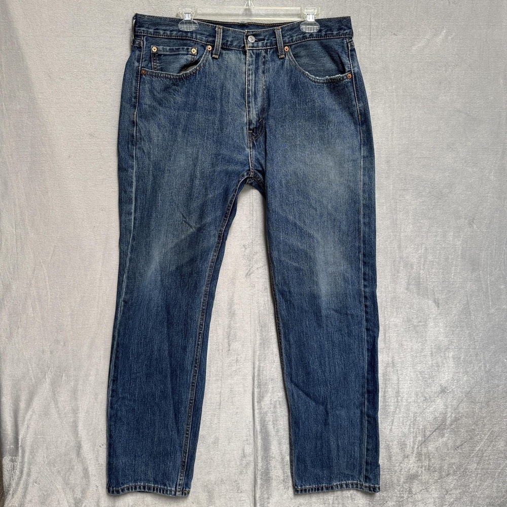 Levis 505 Jeans Mens 36x32 Blue Medium Wash Straight Denim Regular Fit Cotton